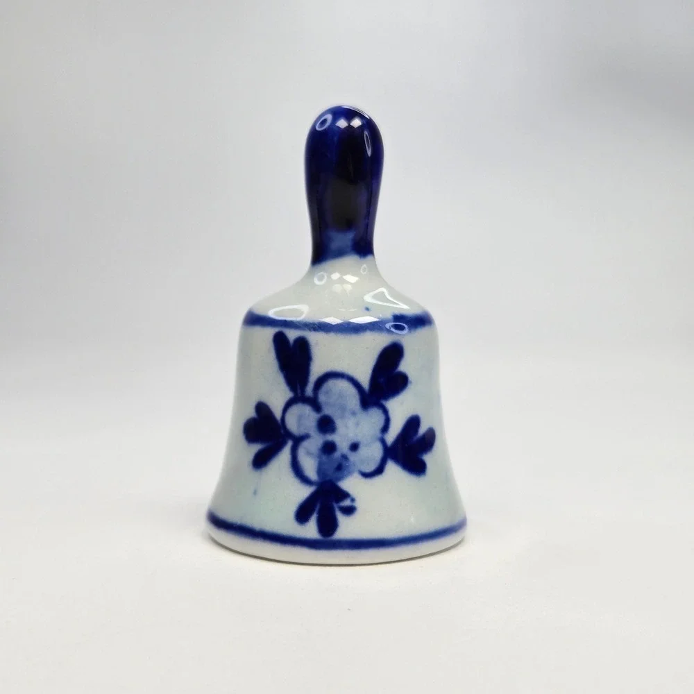 Vintage‎ Delft Style Ceramic Blue White Miniature Bell Floral Windmill